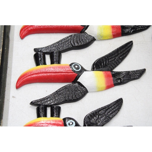 256 - THREE GRADUATED HEAVY CAST GUINNESS TOUCANS - LARGEST 26CM