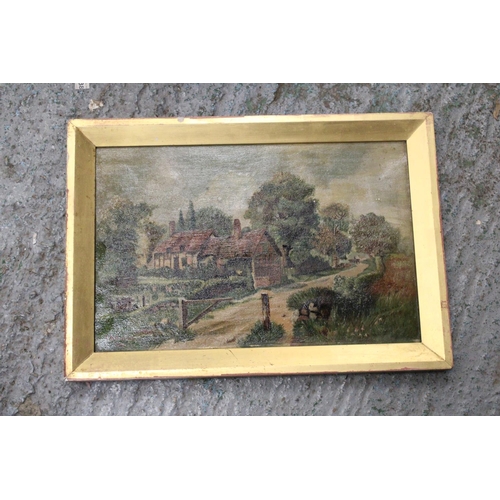 285 - A 1902, OIL ON CANVAS PAINTING OF BASSINGBOURNE, CAMBRIDGE, SIGNED E M STEPHENS, 52CM X 37CM