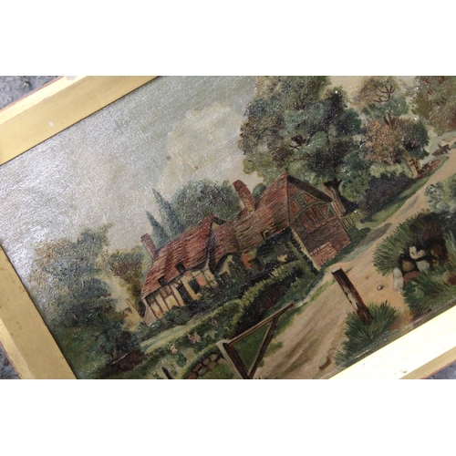 285 - A 1902, OIL ON CANVAS PAINTING OF BASSINGBOURNE, CAMBRIDGE, SIGNED E M STEPHENS, 52CM X 37CM