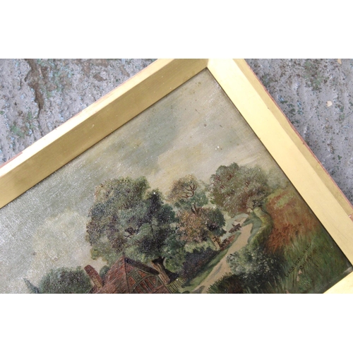 285 - A 1902, OIL ON CANVAS PAINTING OF BASSINGBOURNE, CAMBRIDGE, SIGNED E M STEPHENS, 52CM X 37CM