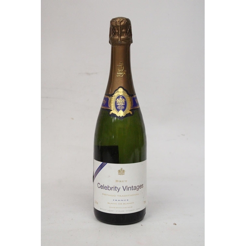 347 - A BOTTLE OF FRENCH BRUT CELEBRITY VINTAGES BLANC DE BLANCS TOGETHER WITH TWO 20 CL BOTTLES OF CHAMPE... 