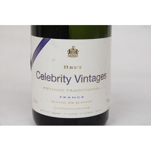 347 - A BOTTLE OF FRENCH BRUT CELEBRITY VINTAGES BLANC DE BLANCS TOGETHER WITH TWO 20 CL BOTTLES OF CHAMPE... 