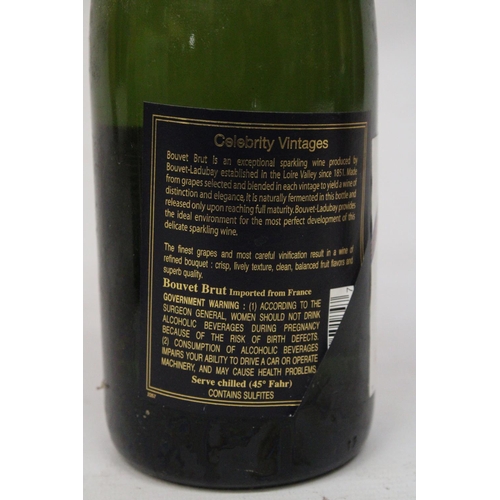 347 - A BOTTLE OF FRENCH BRUT CELEBRITY VINTAGES BLANC DE BLANCS TOGETHER WITH TWO 20 CL BOTTLES OF CHAMPE... 