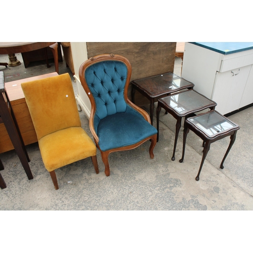 2788 - A NEST OF THREE TABLES, BEDROOM CHAIR AND A VICTORIAN STYLE SPOON-BACK CHAIR