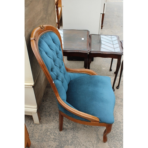 2788 - A NEST OF THREE TABLES, BEDROOM CHAIR AND A VICTORIAN STYLE SPOON-BACK CHAIR