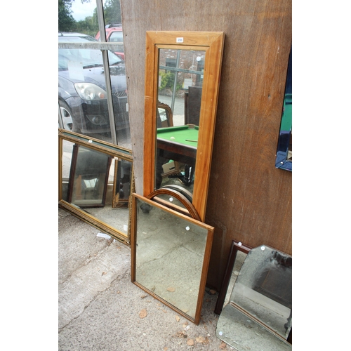 2795 - THREE VARIOUS PINE, OAK AND MAHOGANY FRAMED MIRRORS