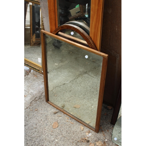 2795 - THREE VARIOUS PINE, OAK AND MAHOGANY FRAMED MIRRORS