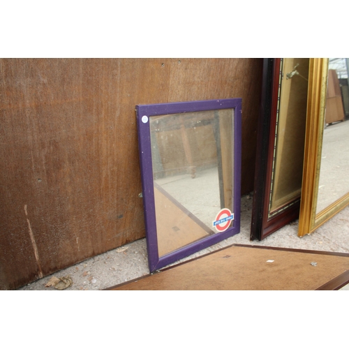 2797 - AN UNFRAMED WALL MIRROR, DRESSING TABLE MIRROR AND TWO OTHER MIRRORS