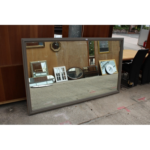 2817 - AN OAK FRAMED AND GREY PAINTED MIRROR, 79