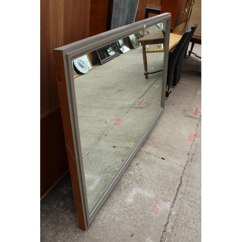 2817 - AN OAK FRAMED AND GREY PAINTED MIRROR, 79