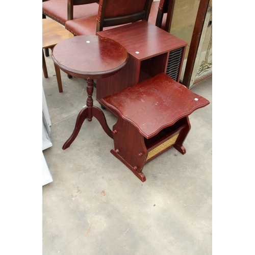 2827 - A MID 20TH CENTURY TWO DOOR GLAZED CHINA CABINET WITH PAINTED DEER AND TREES TO DOORS, MAGAZINE RACK... 