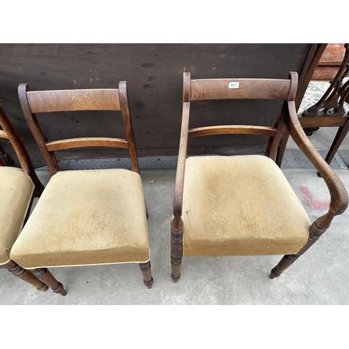 2877 - FOUR UPHOLSTERED VICTORIAN MAHOGANY ARMCHAIRS