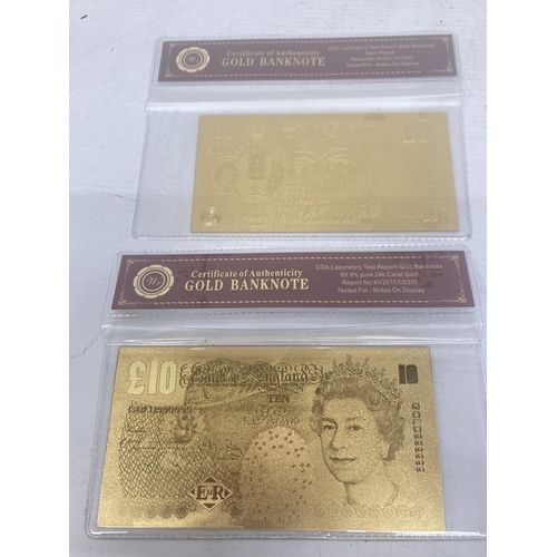 311 - TWO COLLECTORS ORIGINAL 24K GOLD BANKNOTES FEATURING QUEEN ELIZABETH