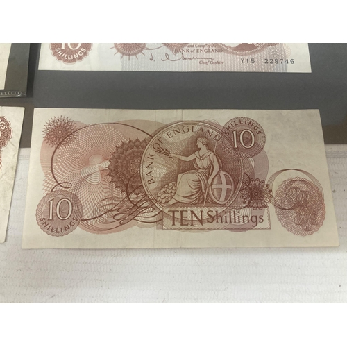 317 - SIX BANK OF ENGLAND TEN SHILLINGS' NOTES - 3 SIGNED J.Q. HOLLOM (1962 - 1966) FEATURING QUEEN ELIZAB... 