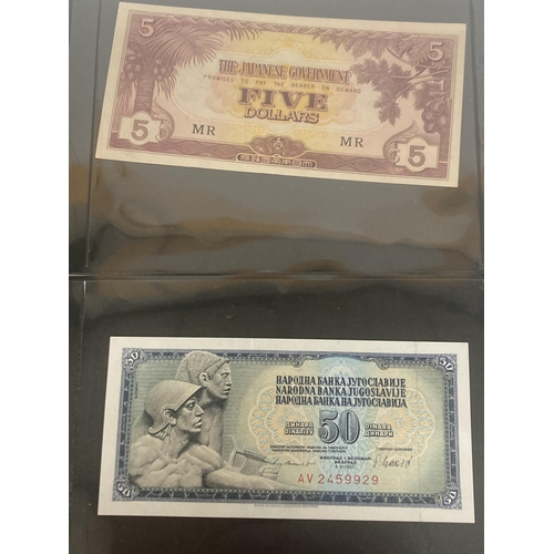 325 - A FOLDER CONTAINING A QUANTITY OF VINTAGE WORLD BANK NOTES TO INCLUDE A COLLECTION OF BRITISH ARMED ... 