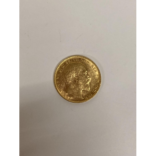 296 - A 1908 GOLD FULL SOVEREIGN COIN