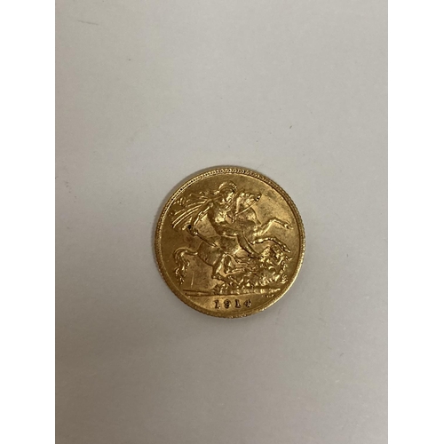 298 - A 1914 GOLD HALF SOVEREIGN COIN