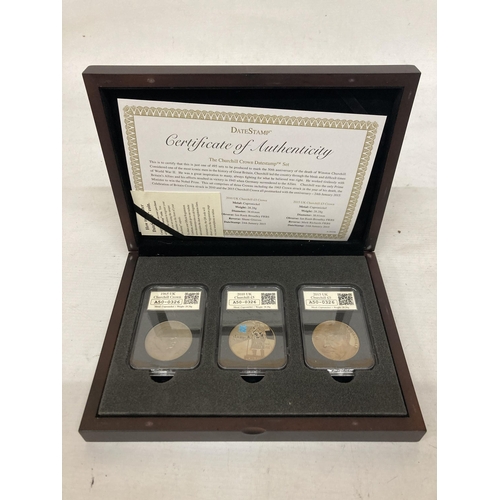 332 - A BOXED WINSTON CHURCHILL CROWN DATESTAMP SET ONE OF 495 TO MARK THE 50TH ANNIVERSARY OF HIS DEATH -... 