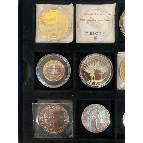 337 - A BOXED SET OF COINS TO INCLUDE SPEECHES OF HM THE QUEEN WITH COA, THE GREAT WAR 1914 - 1918 NEVER F... 