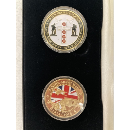 338 - A JUBILEE MINT BOXED SET TO INCLUDE A 24K GOLD PLATED MEMORIAL COMMEMORATIVE COIN 1914 - 1918 SOMME ... 