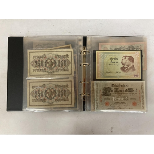 348 - AN ALBUM OF VINTAGE WORLD BANK NOTES TO INCLUDE A 1910 100 R RUBLI IMPERIAL BANK NOTE, RUSSIA 1000 R... 