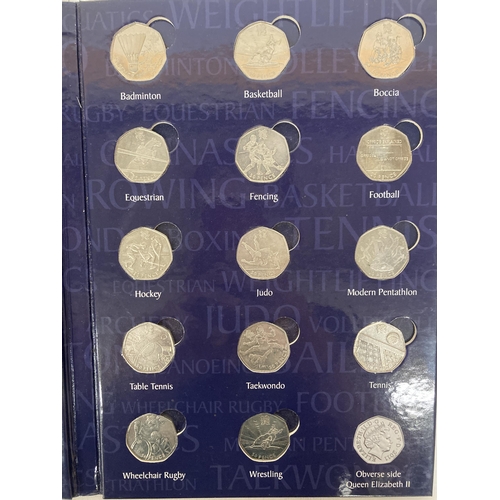 355 - A COMPLETE 2011 50P SPORTS ALBUM CONTAINING 29 COINS TO INCLUDE AQUATICS, BADMINTON, TABLE TENNIS, W... 