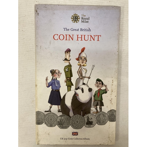 358 - A ROYAL MINT GREAT BRITISH COIN HUNT ALBUM CONTAINING 50 PENCE COINS TO INCLUDE 2009 KEW GARDENS