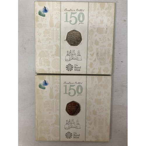 360 - SEVEN ROYAL MINT BEATRIX POTTER 50P COIN PACKS TO INCLUDE 2018 SQUIRREL NUTKIN, 2016 JEMIMA PUDDLE D... 