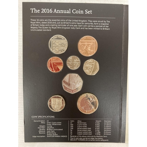 367 - A ROYAL MINT 2016 UNITED KINGDOM ANNUAL COIN SET TO INCLUDE 16 COINS