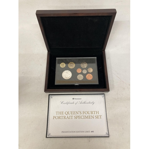 369 - A PRESENTATION BOX CONTAINING THE QUEEN'S FOURTH PORTRAIT SPECIMEN SET TO INCLUDE A SILVER 2015 BRIT... 