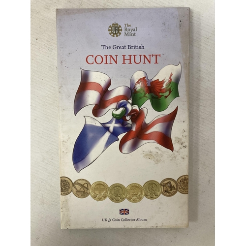 370 - A ROYAL MINT GREAT BRITISH COIN HUNT UK £1 COIN COLLECTOR ALBUM TO INCLUDE A COMPLETER MEDALLION AND... 