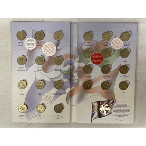 370 - A ROYAL MINT GREAT BRITISH COIN HUNT UK £1 COIN COLLECTOR ALBUM TO INCLUDE A COMPLETER MEDALLION AND... 