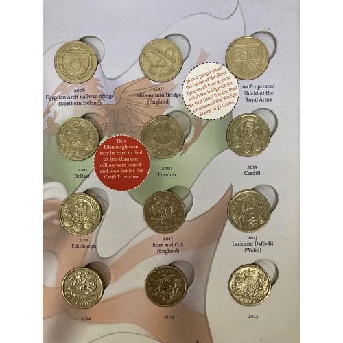 370 - A ROYAL MINT GREAT BRITISH COIN HUNT UK £1 COIN COLLECTOR ALBUM TO INCLUDE A COMPLETER MEDALLION AND... 