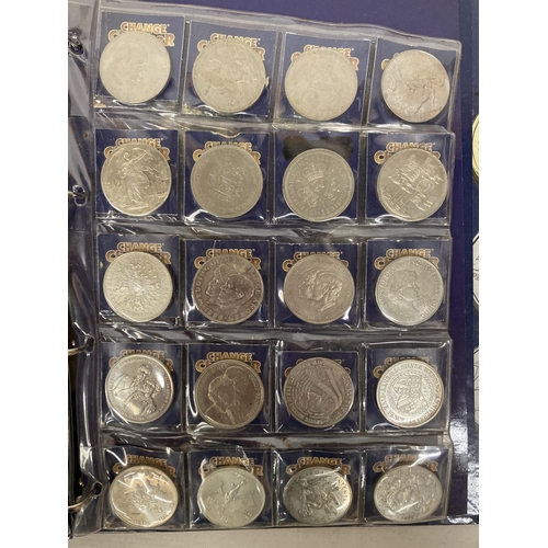 382 - A COLLECTION OF CROWNS AND FIVE POUND COINS TO INCLUDE SIX VICTORIAN CROWNS, A SILVER AUSTRALIAN DOL... 