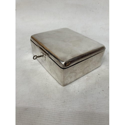 1 - A HALLMARKED BIRMINGHAM 1905 SILVER JEWELLERY BOX WITH KEY GROSS WEIGHT 600G WITH A GREEN SATIN LINI... 