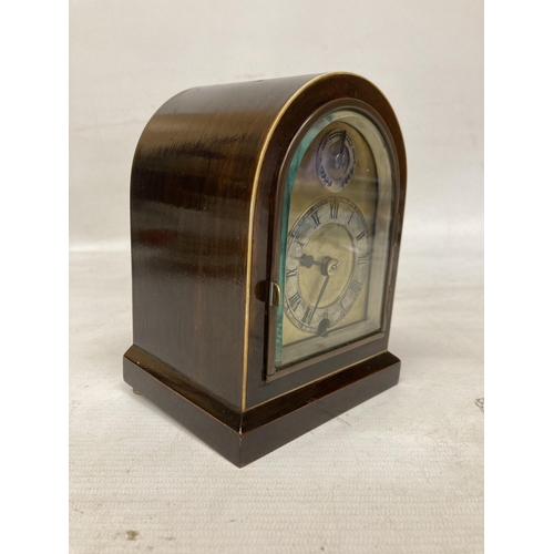 26 - AN ANTIQUE MINIATURE MAHOGANY BRACKET CLOCK ASTRAL OF COVENTRY WITH KEY