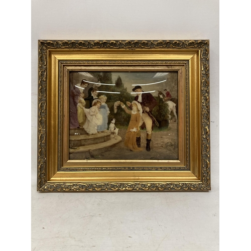 28 - A FRAMED CRYSTOLEUM OF THE FIRST HUNT AFTER FREDERICK MORGAN 1849 - 1927 - 36 X 32 CM TO INCLUDE FRA... 