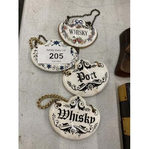 205 - FOUR CERAMIC DECANTER LABELS