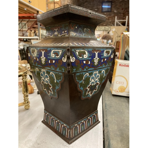 211 - A BRONZE AND ENAMEL CHINESE VASE 30CM TALL