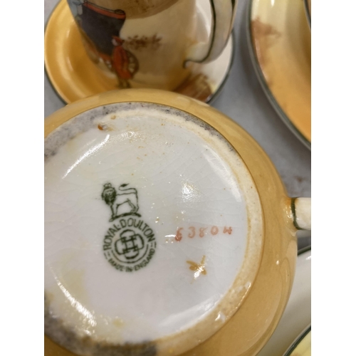 240 - A VINTAGE ROYAL DOULTON COACHING DAYS TEASET TO INCLUDE CAKE PLATES, A TEAPOT, SUGAR BOWLS, CREAM AN... 