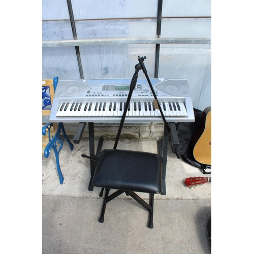 1691 - A CASIO ELECTRIC KEYBOARD WITH STAND, STOOL AND MIC STAND ETC