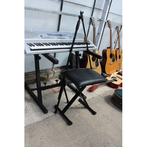 1691 - A CASIO ELECTRIC KEYBOARD WITH STAND, STOOL AND MIC STAND ETC