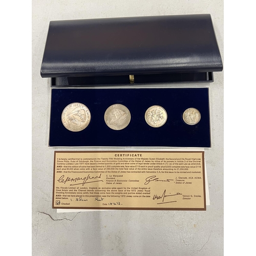 428 - BALIWICK OF JERSEY - 1972 ROYAL WEDDING ANNIVERSARY COINS, 2 X £2, 1 X £!, 1 X 50P. THE 4 COINS ARE ... 