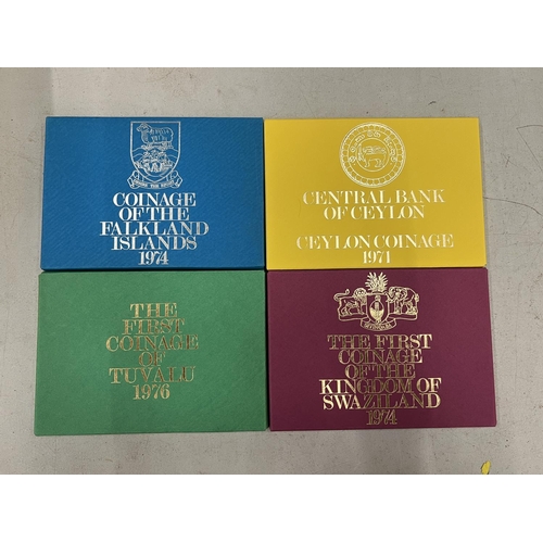 431 - YEAR PACKS OF COINS FOR CEYLON 1971, SWAZILAND 1974, FALKLANDS 1974 AND TUVULU 1976