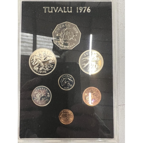 431 - YEAR PACKS OF COINS FOR CEYLON 1971, SWAZILAND 1974, FALKLANDS 1974 AND TUVULU 1976