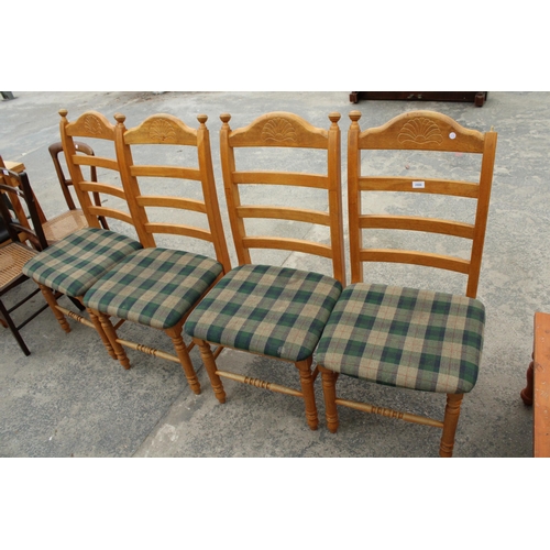 2806 - A SET OF FOUR HARDWOOD LADDER BACK DINING CHAIRS