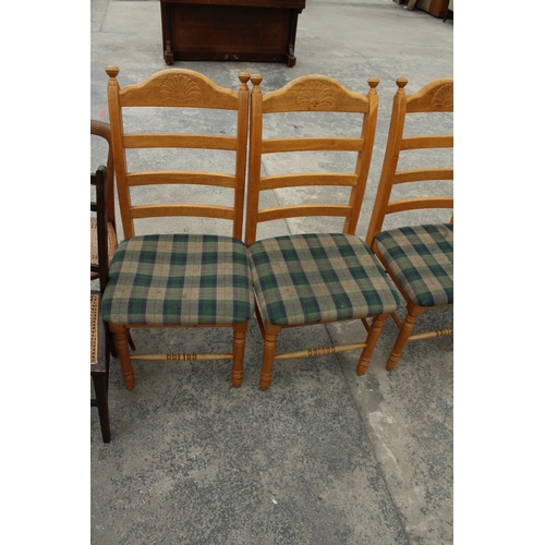 2806 - A SET OF FOUR HARDWOOD LADDER BACK DINING CHAIRS