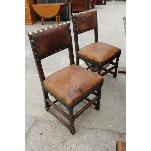 2813 - AN OAK JACOBEAN STYLE REFECTORY DINING TABLE ON TWIN PEDESTALS, 78