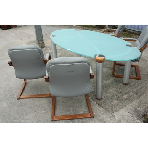 2815 - A SCANDINAVIAN OPAQUE GLASS OVAL BOARDROOM TABLE 87