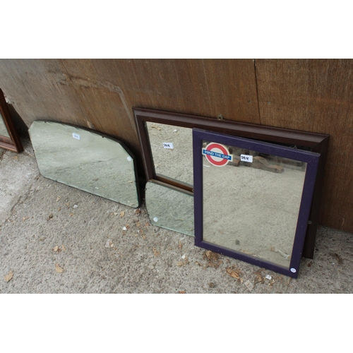 2818 - AN UNFRAMED WALL MIRROR, DRESSING TABLE MIRROR AND TWO OTHER MIRRORS